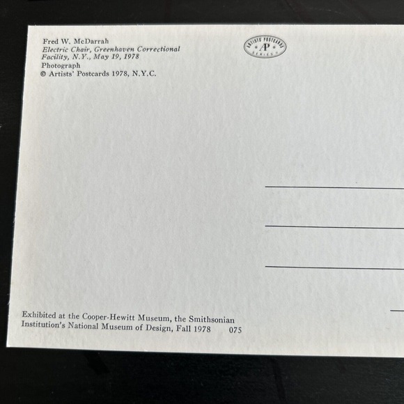 Artists Postcards 1978 Vintage - Fred W. McDarrah Electric Chair Photograph - Picture 6 of 10